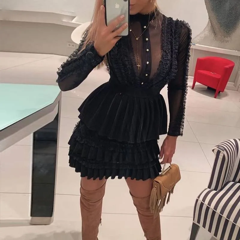 Black Ruffles Mini Dress