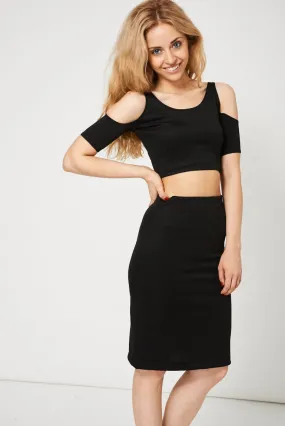 Black Scuba Crop And Skirt Set