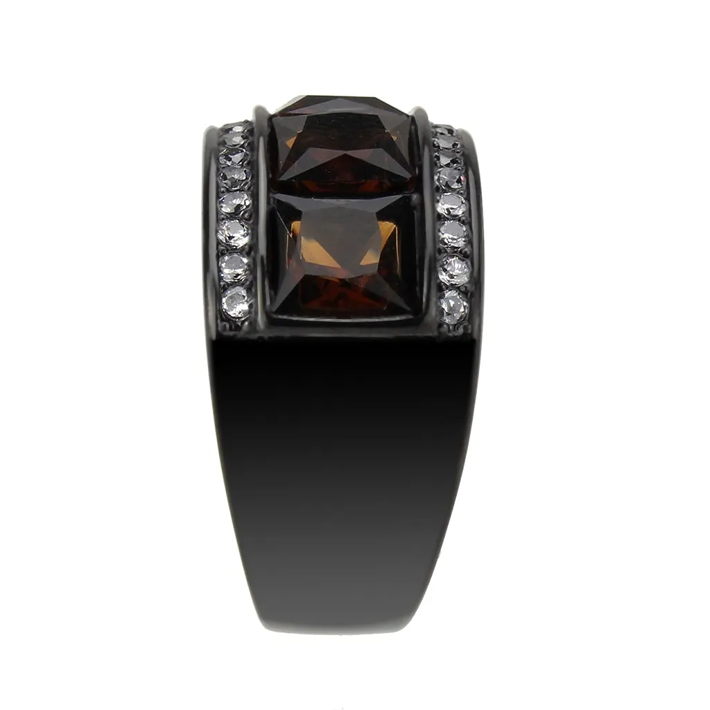 Black Stainless Steel Ring with Synthetic in Brown for Women Style TK3746