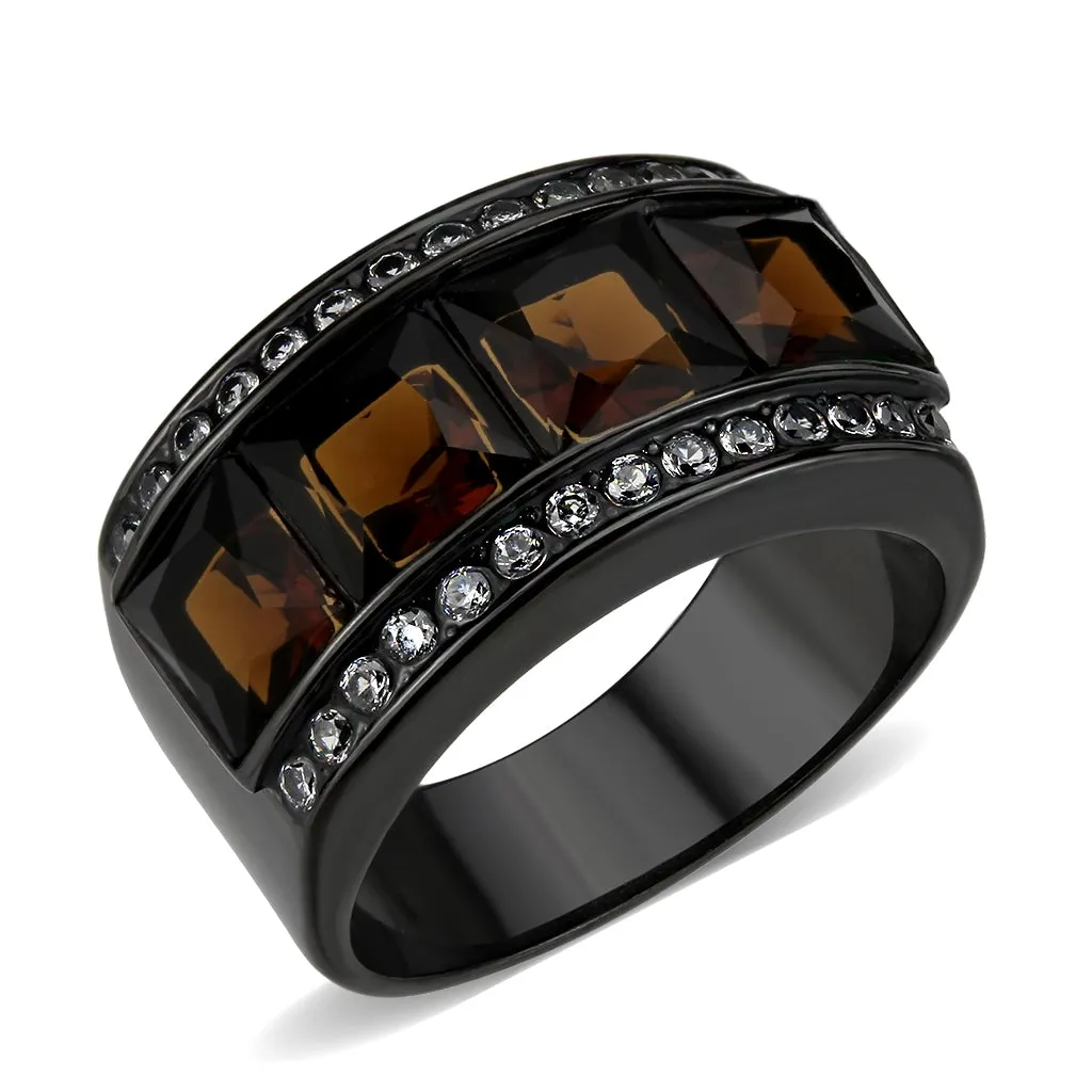 Black Stainless Steel Ring with Synthetic in Brown for Women Style TK3746