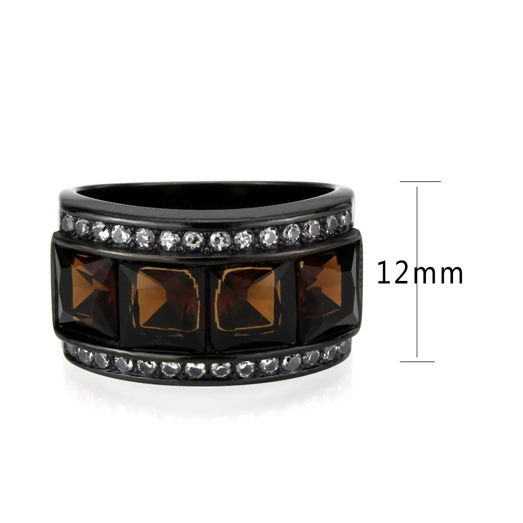 Black Stainless Steel Ring with Synthetic in Brown for Women Style TK3746