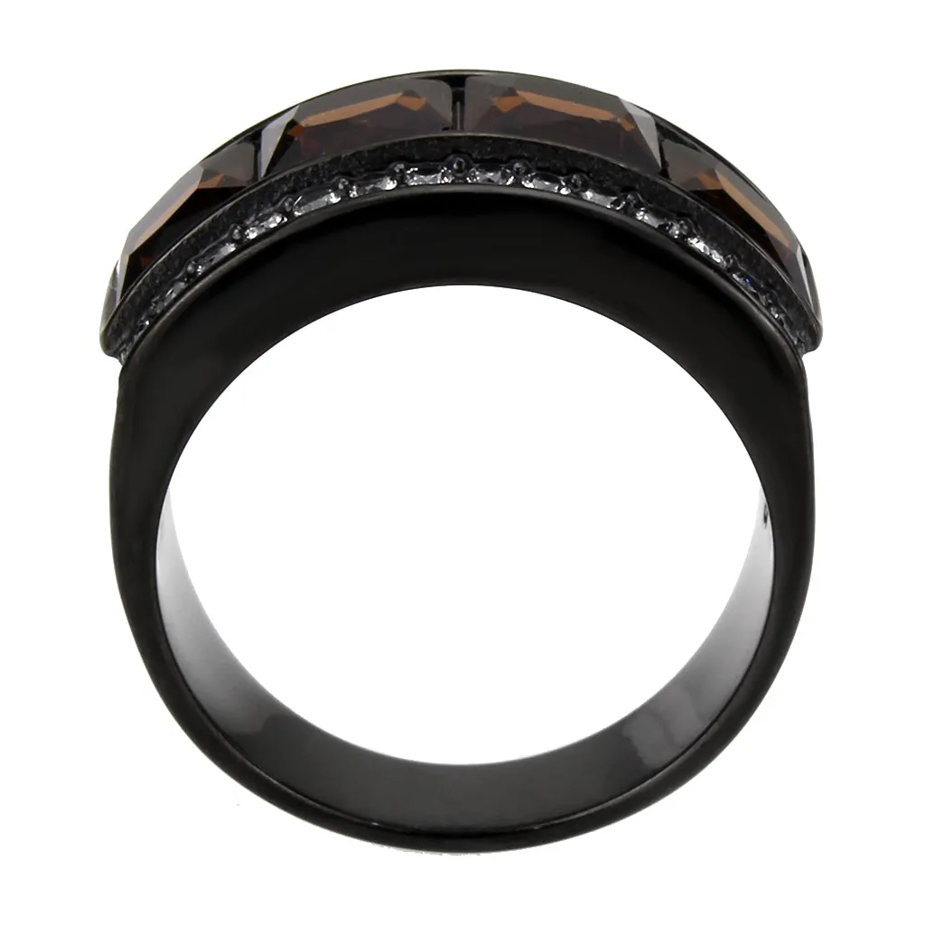 Black Stainless Steel Ring with Synthetic in Brown for Women Style TK3746