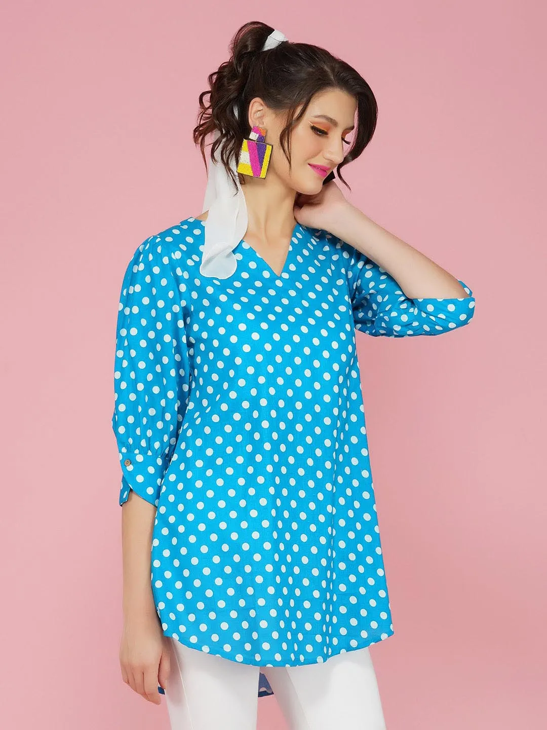 Blue & White Polka Cotton Tunic Only