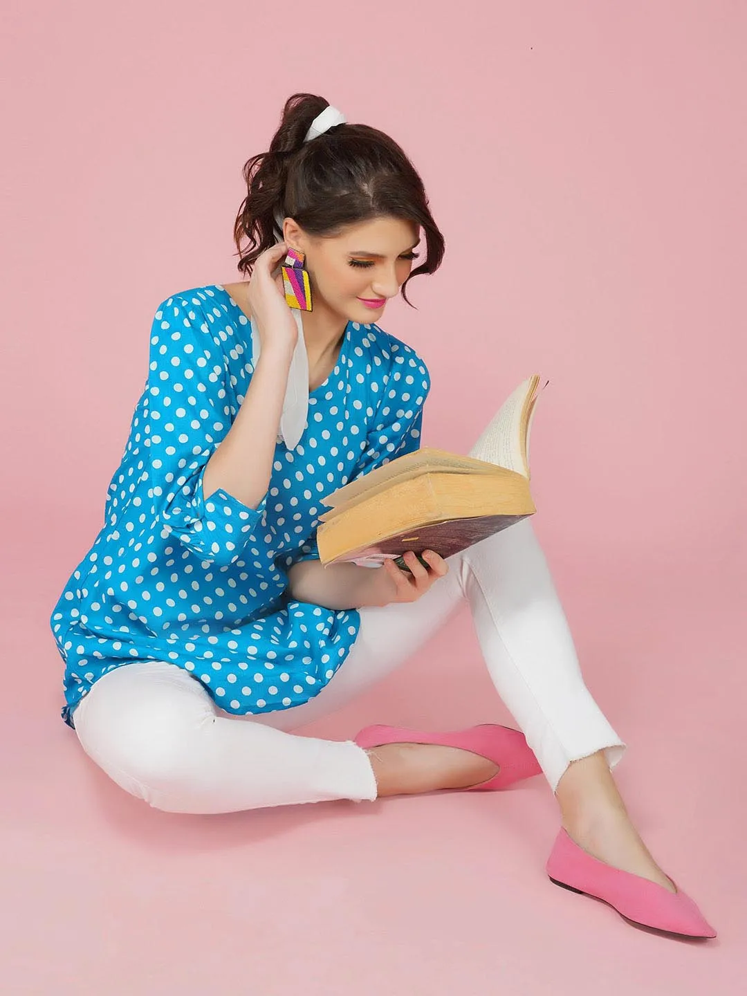 Blue & White Polka Cotton Tunic Only