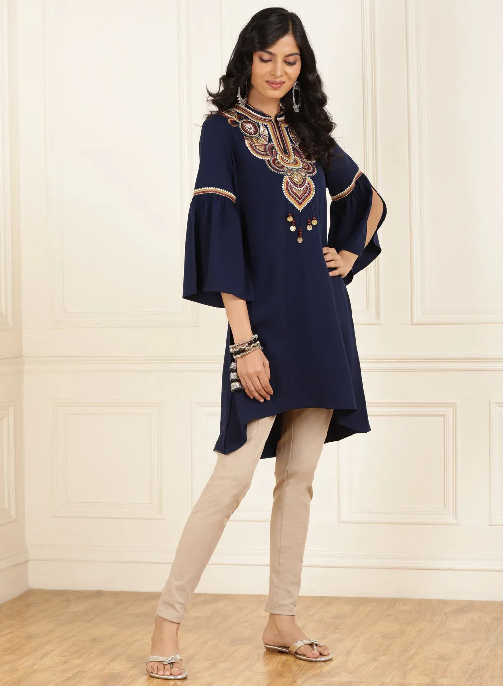 Blue Embroidered Georgette Tunic for Women