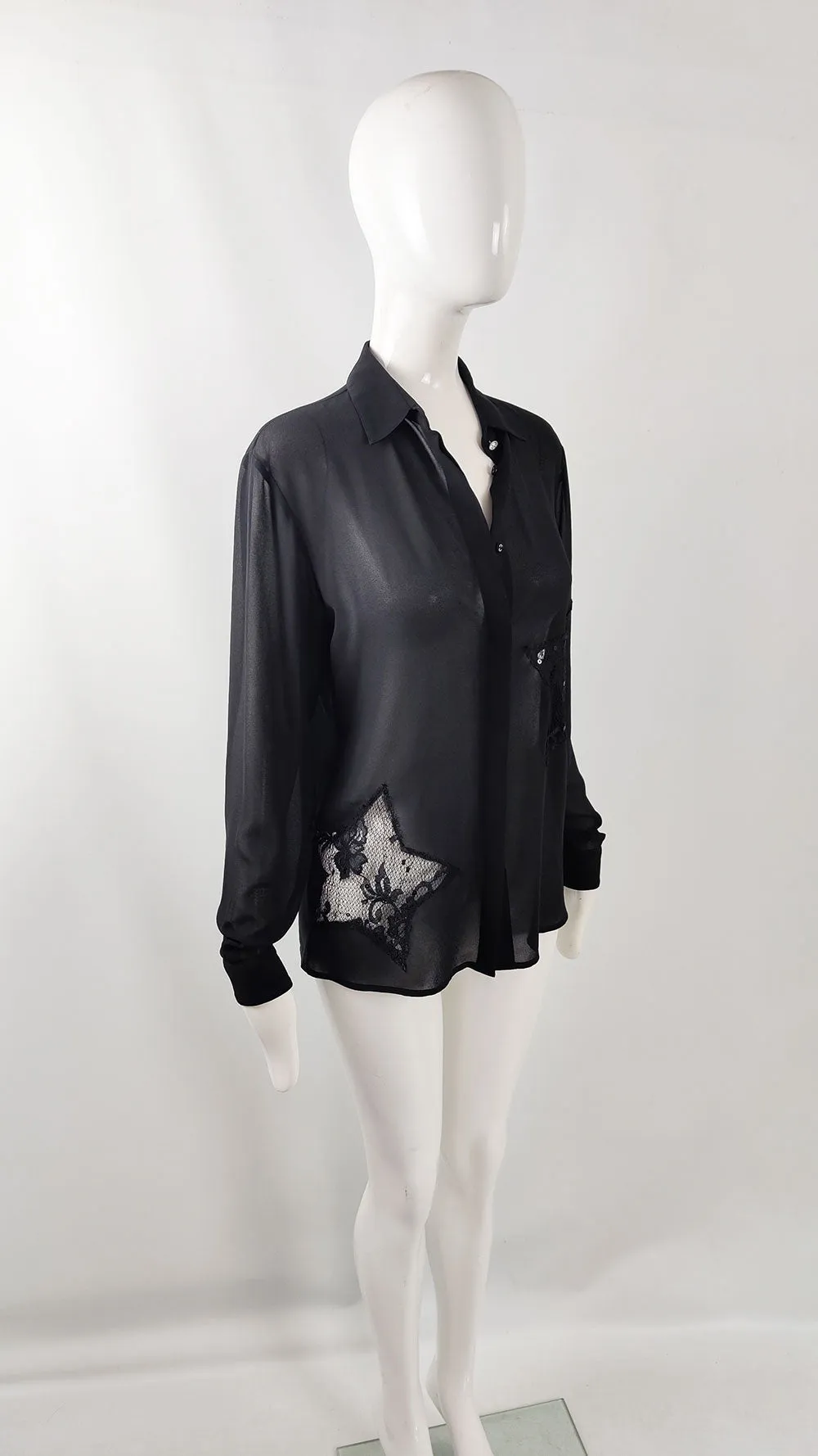 Blumarine Blugirl Vintage Black Sheer Lace Star Cut Out Blouse