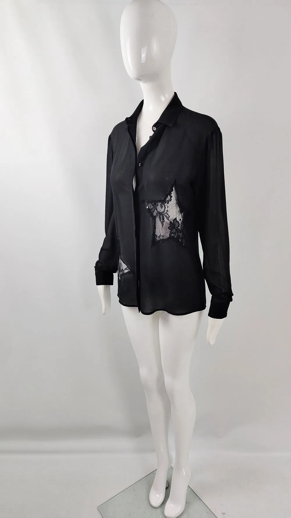 Blumarine Blugirl Vintage Black Sheer Lace Star Cut Out Blouse