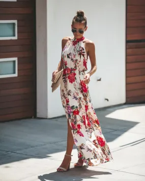 Boho Halter Floral Maxi Summer Dress, Bohemian Dress For Women