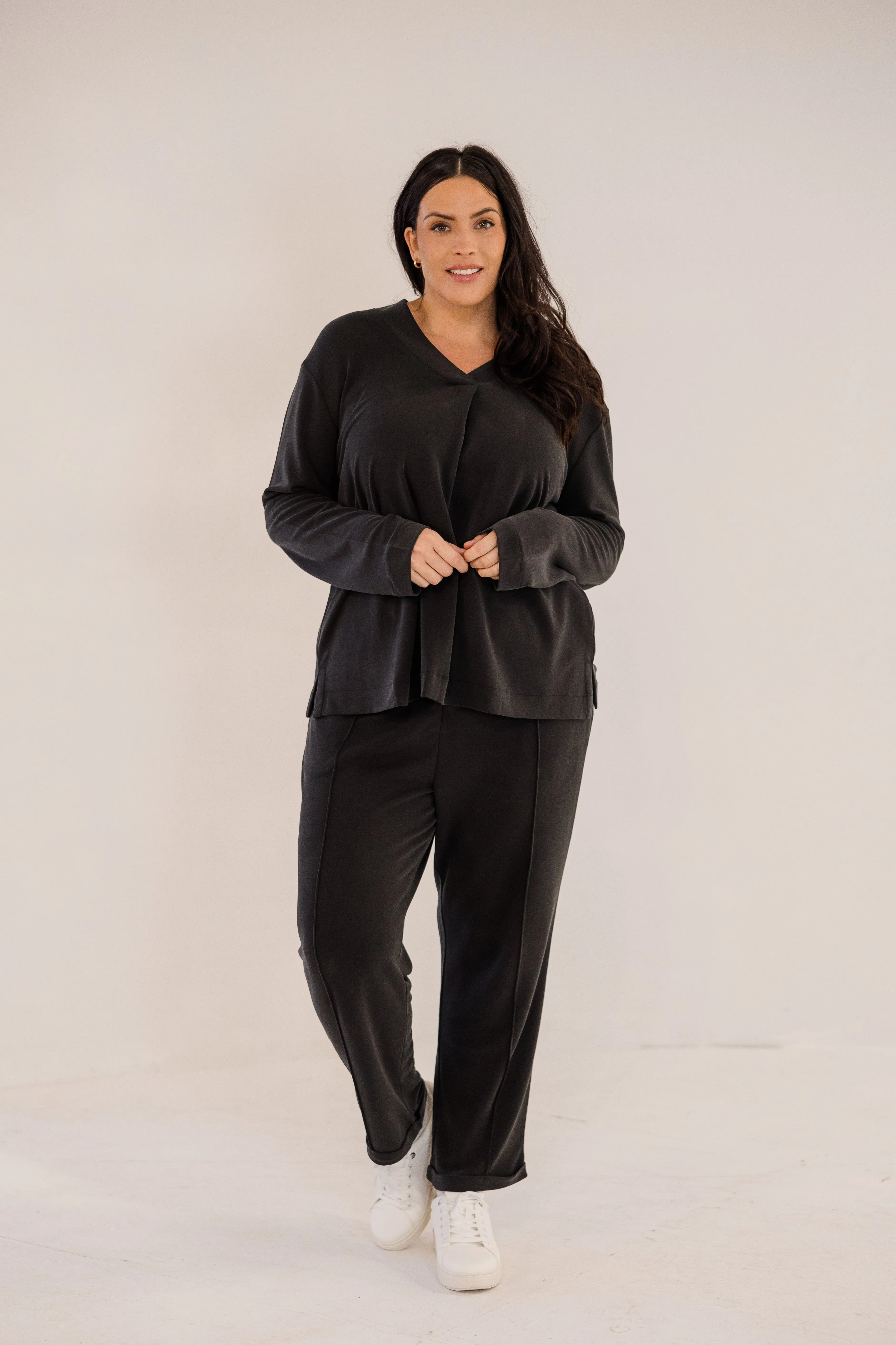 Bowery Wide V-Neck Tunic, Black