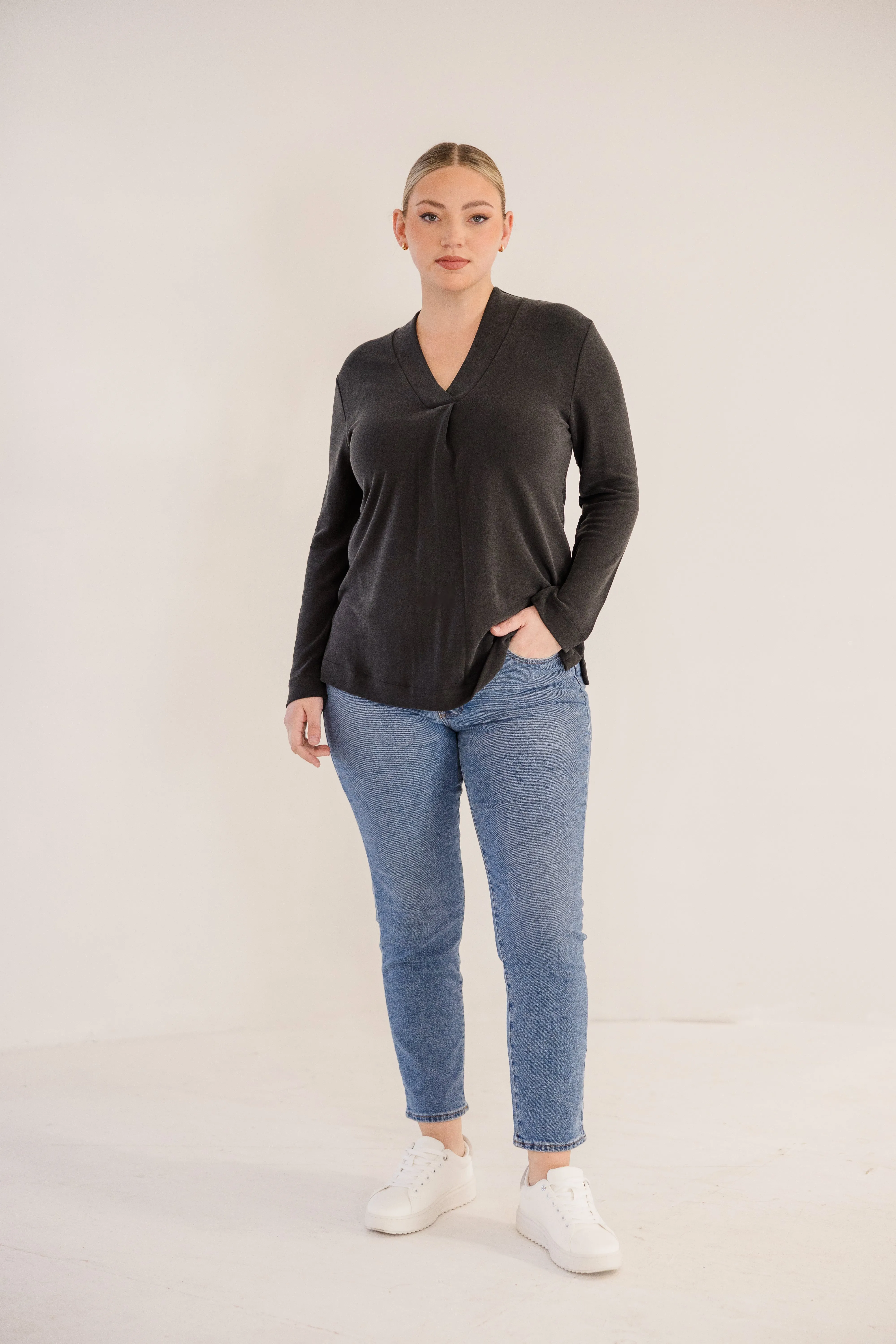 Bowery Wide V-Neck Tunic, Black