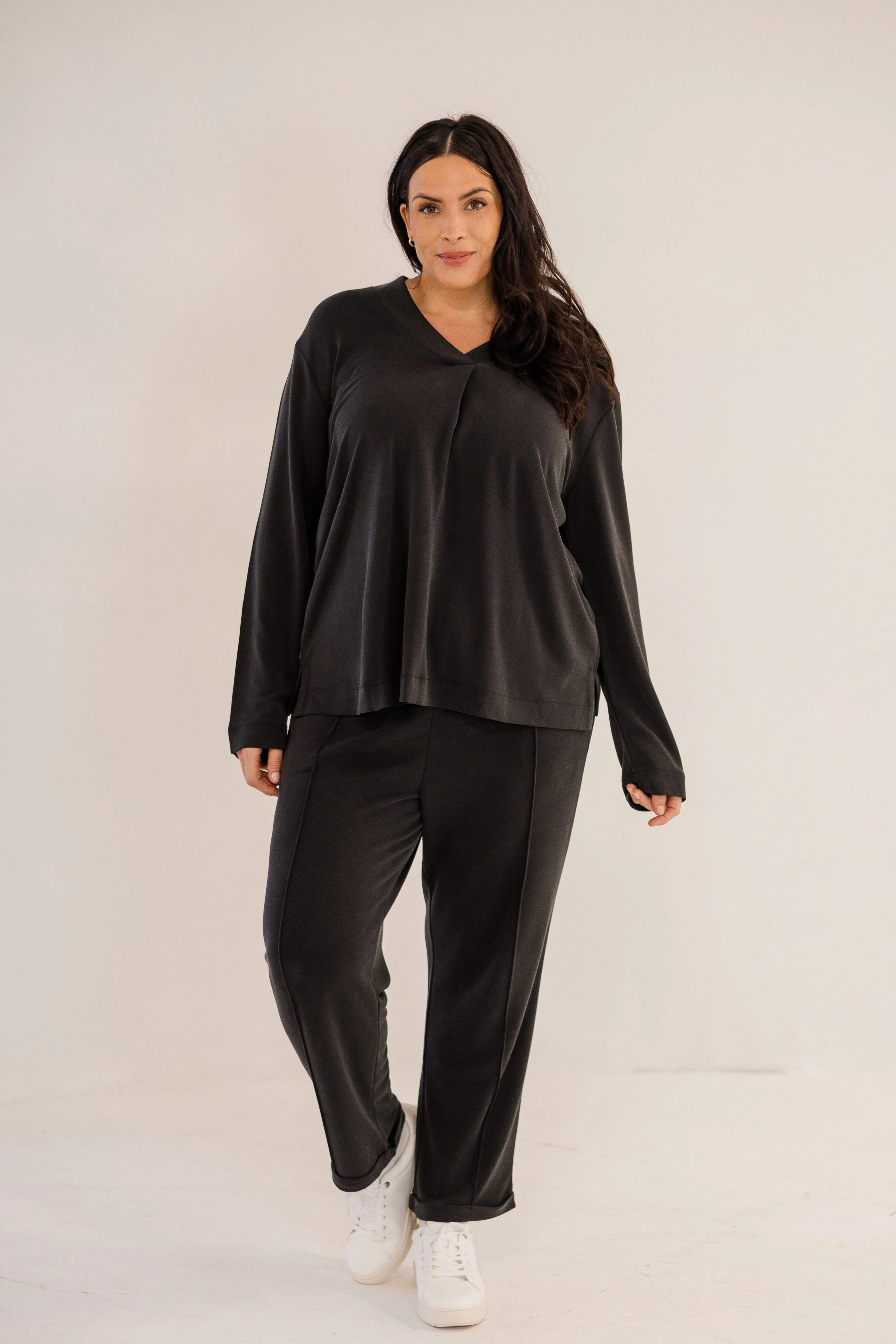 Bowery Wide V-Neck Tunic, Black