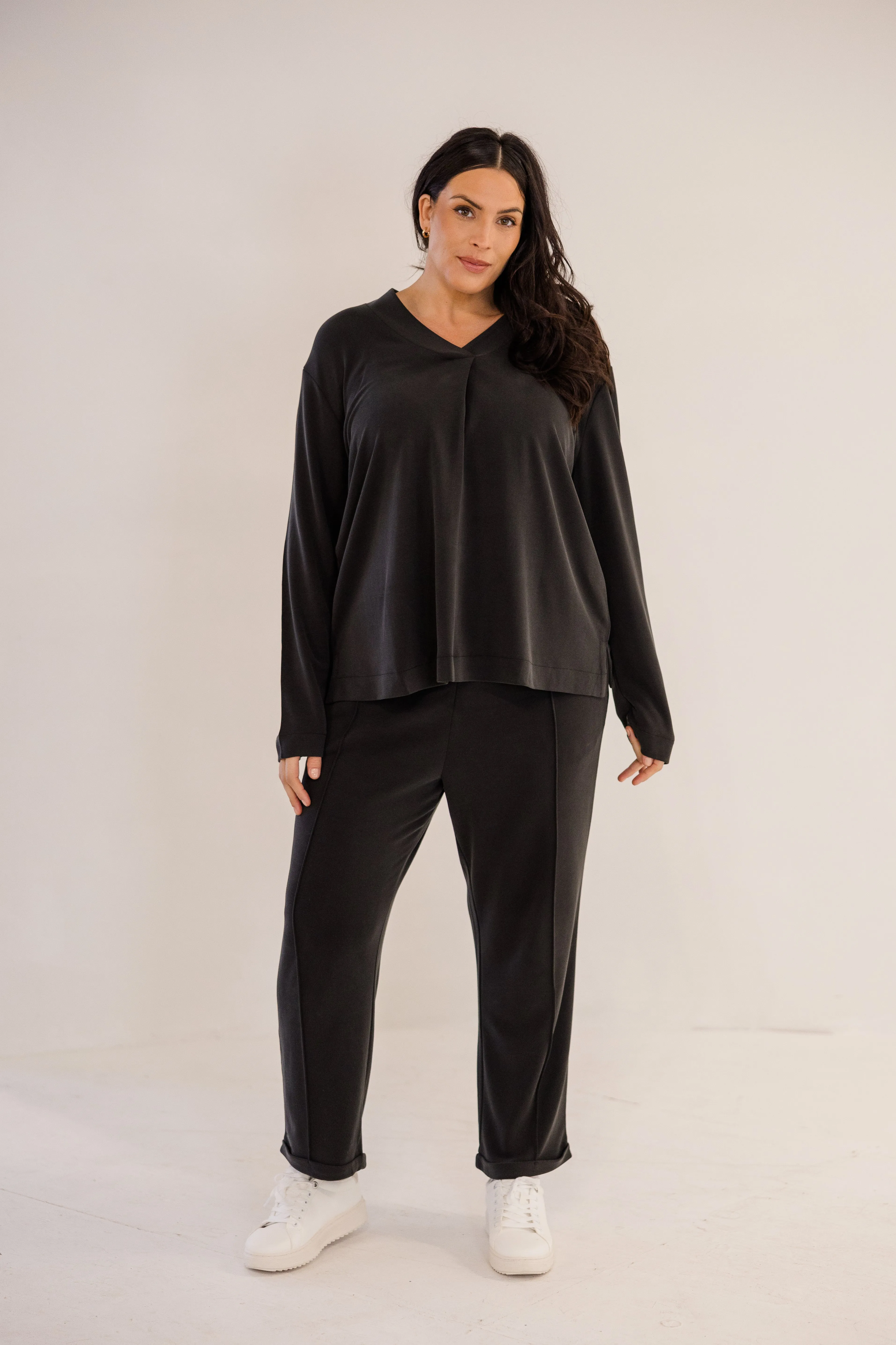 Bowery Wide V-Neck Tunic, Black