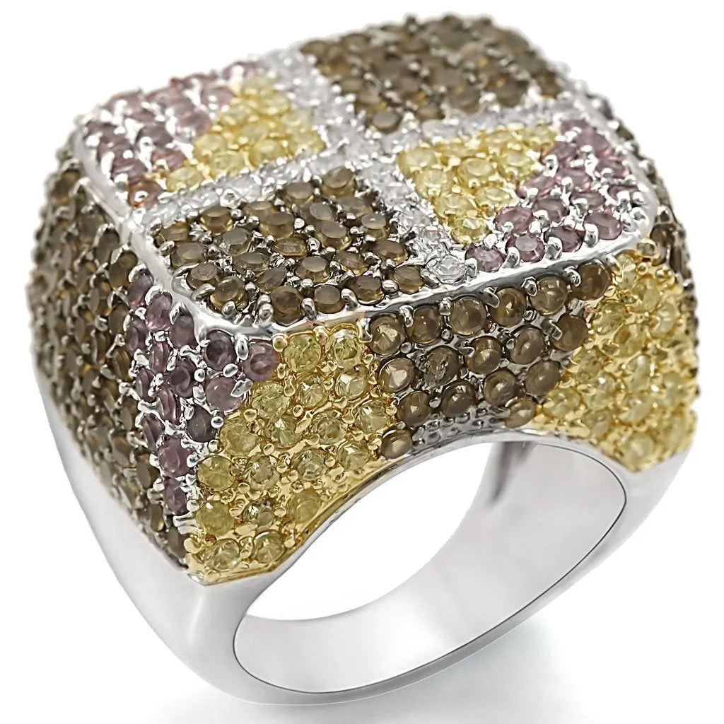 Brass Ring AAA GRD CZ Multi LO1350 for Women Style Rhodium Gold 