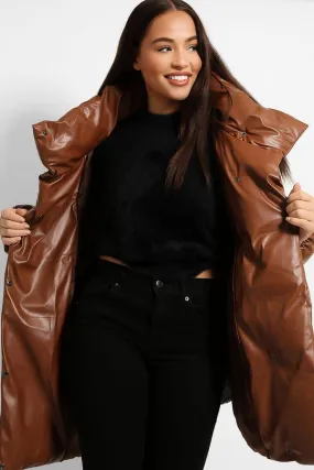 BROWN THICK OVERSIZED PUFFER VINYL JACKET