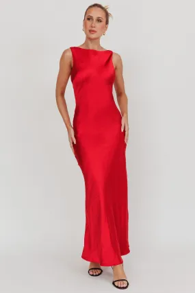 Carmine Satin Sleeveless Maxi Dress Wine