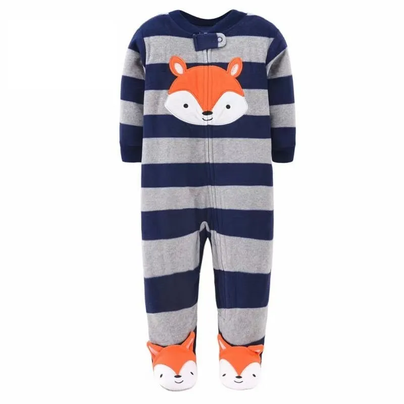 Cartoon Design Fleece Footless Pyjamas For Babies