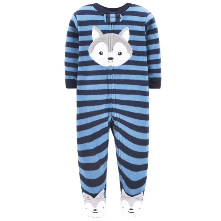 Cartoon Design Fleece Footless Pyjamas For Babies