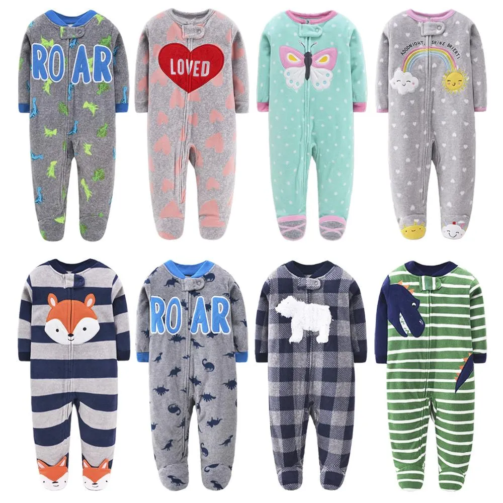 Cartoon Design Fleece Footless Pyjamas For Babies