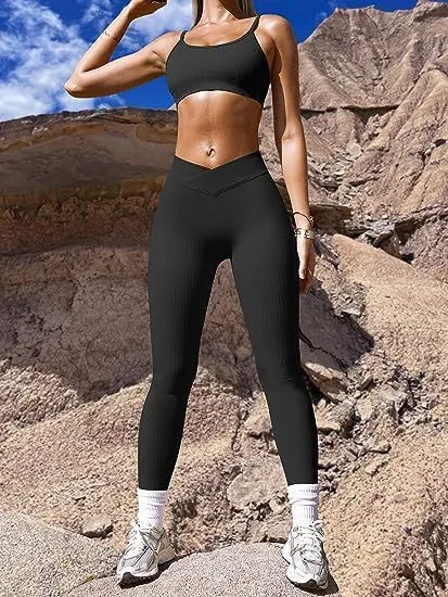 Charcoal Rib High Waist Cross Sports Bottoming Casual Leggings