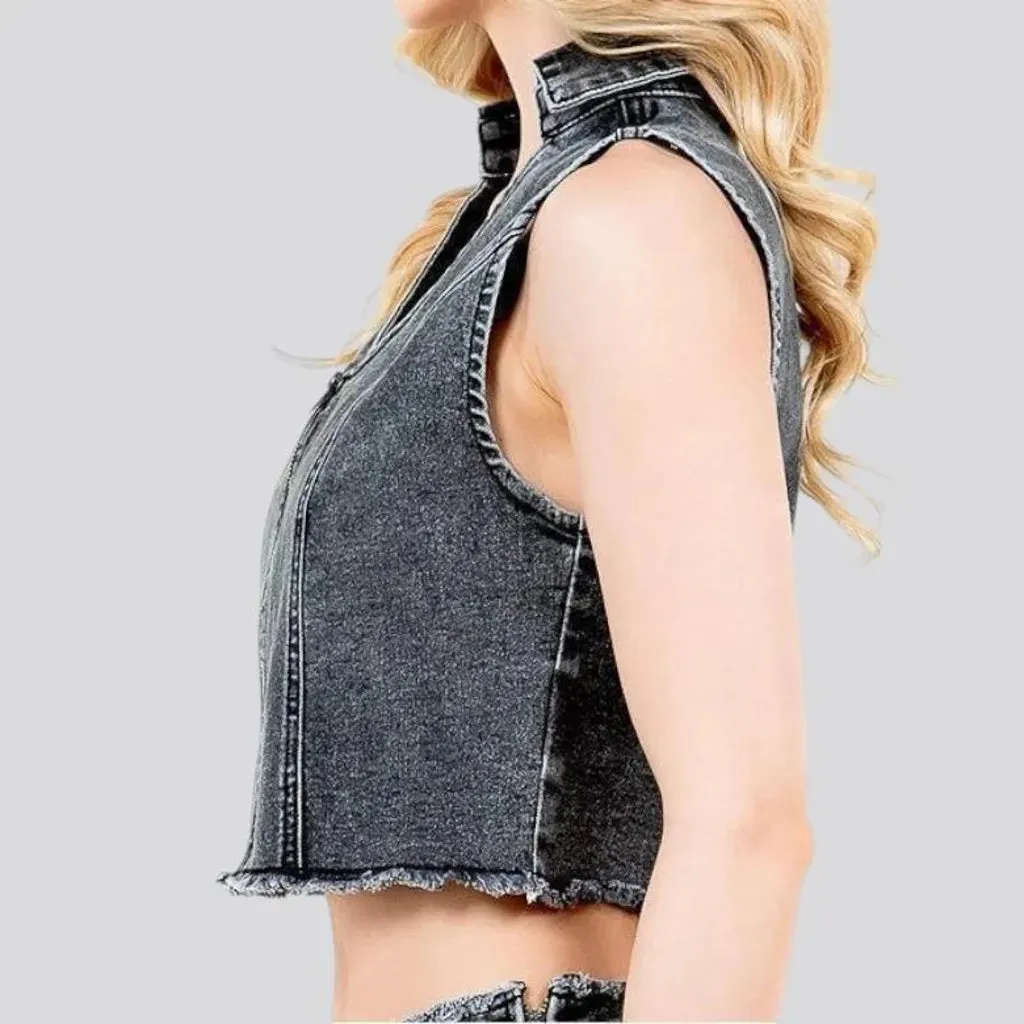 Chic vintage crop denim vest for women