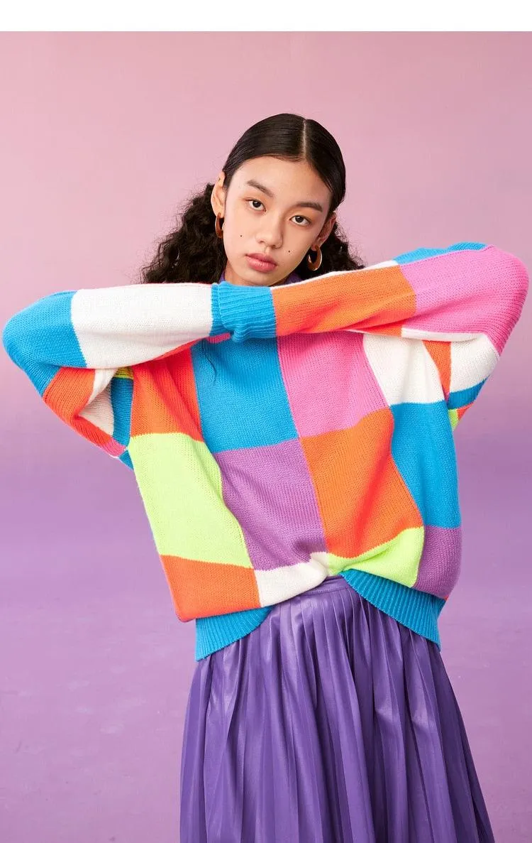 Colorful long pullover sweater