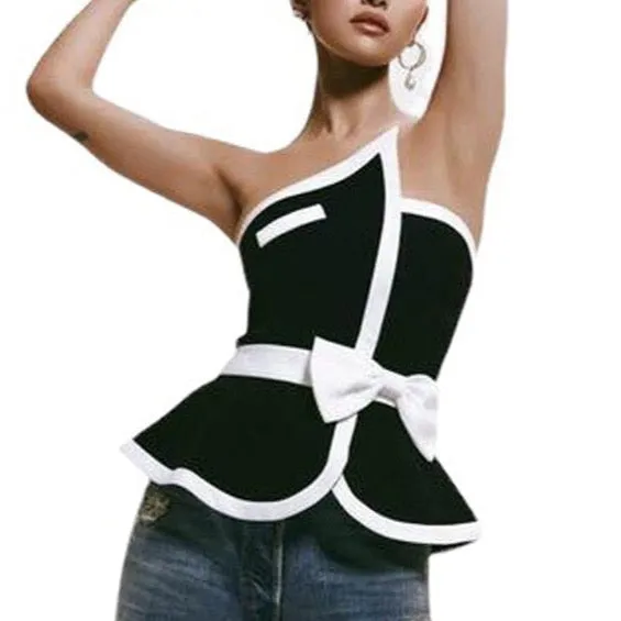 Corrie Black/White Bustier Top