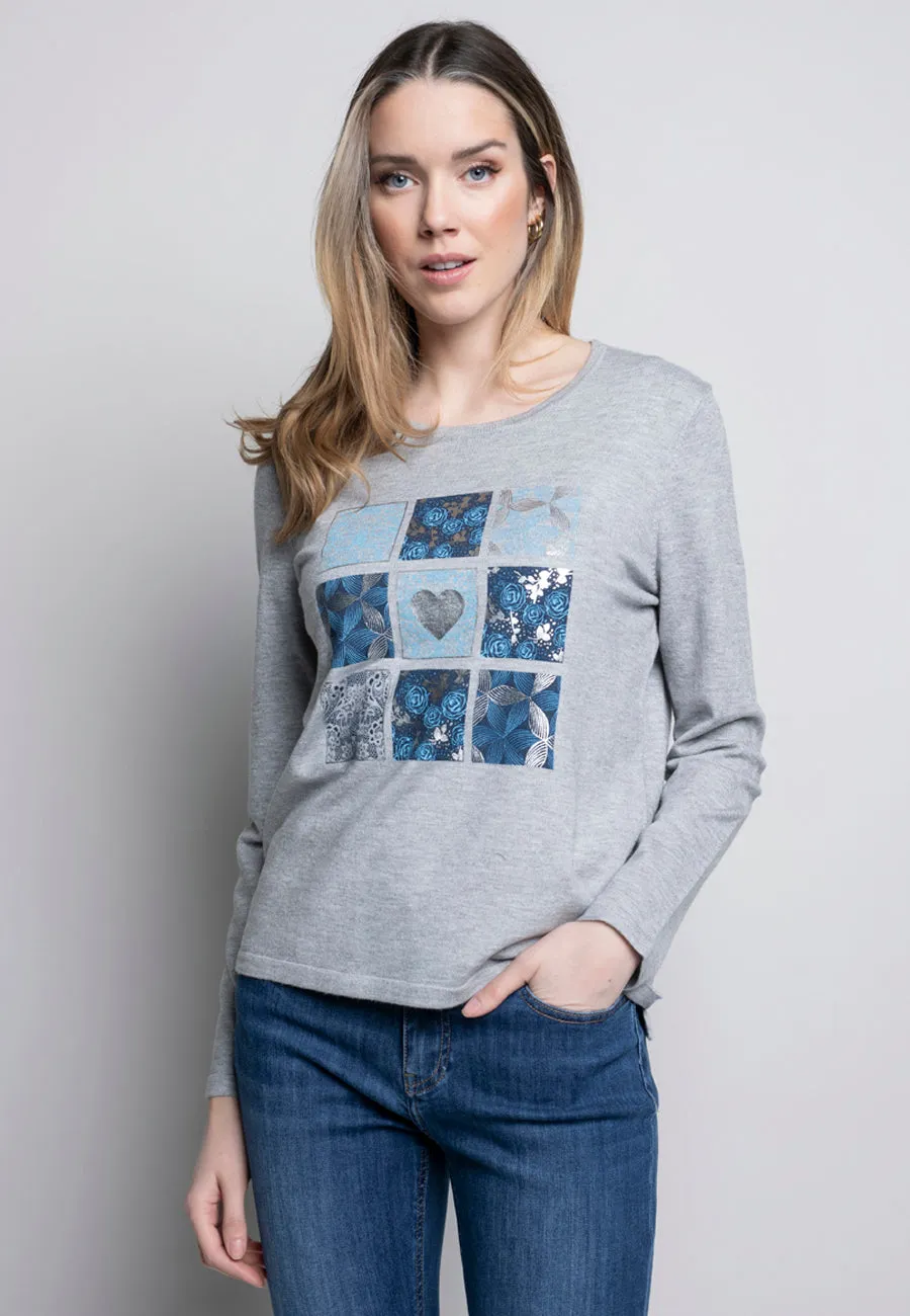 Crew Neck Front Printed Top