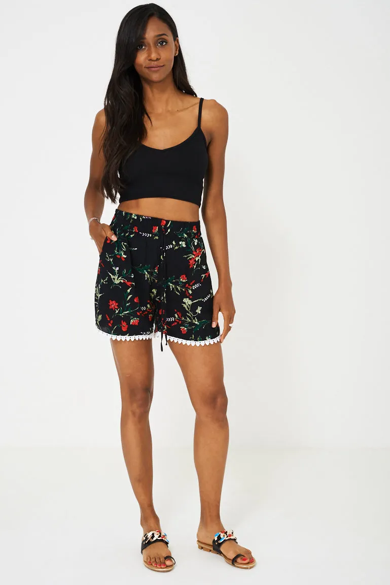 Crochet Detail Floral Shorts