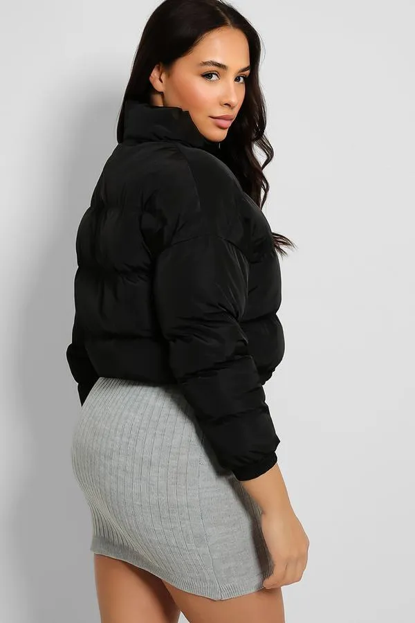 CROPPED DRAWSTRING BLACK PUFFER JACKET