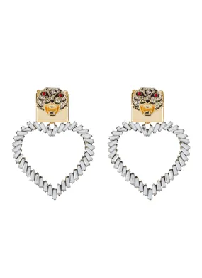 CRYSTAL EMBELLISHED DETACHABLE HEART CHARM TIGER STUD EARRINGS