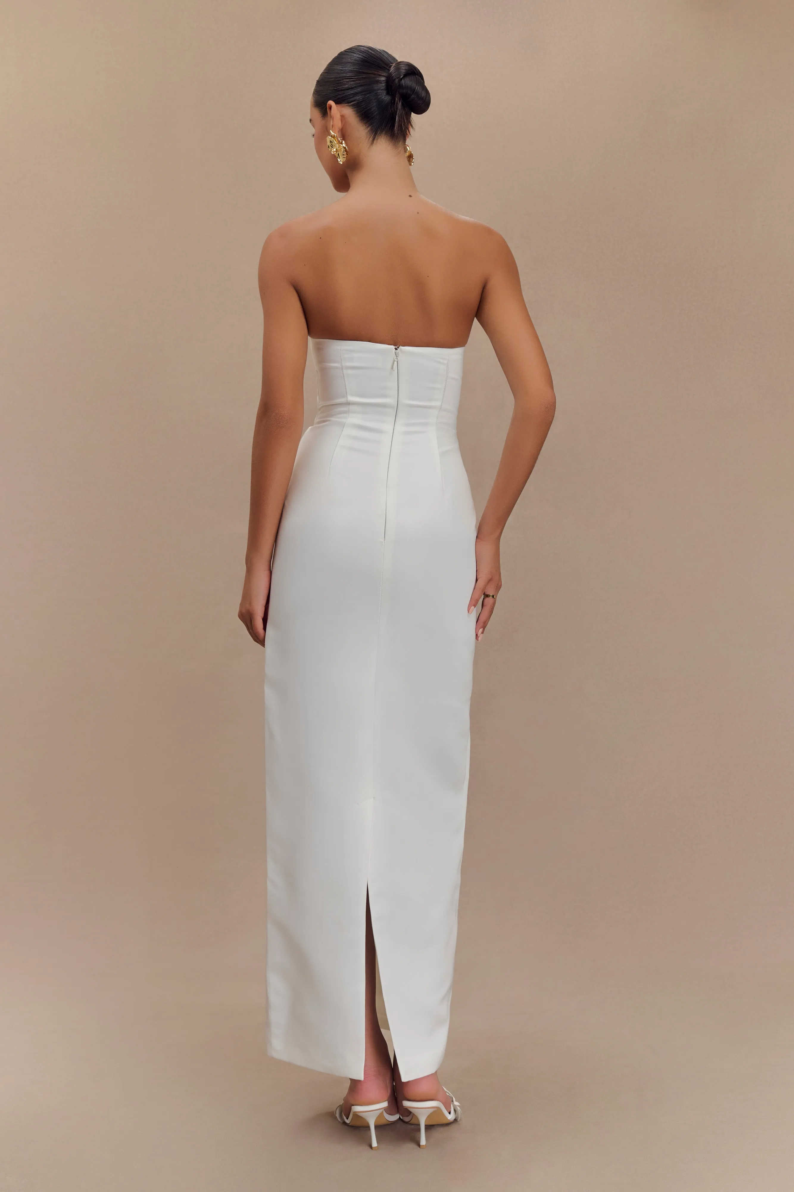 Cyrill Strapless Satin Structured Maxi Dress - White