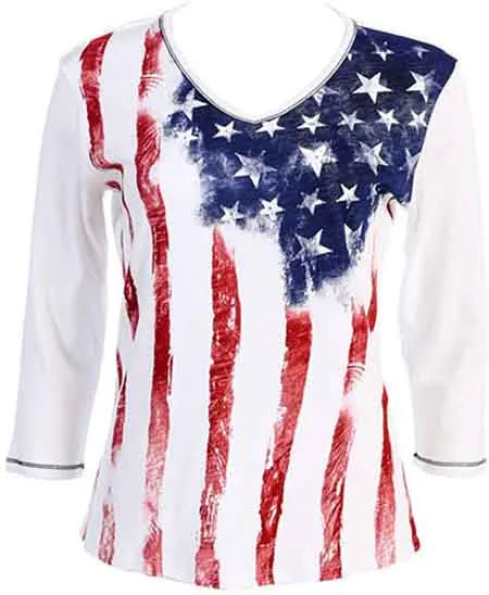 D Jess & Jane Old Glory USA Flag Cotton Top in Multi-Colors - Style#15-630