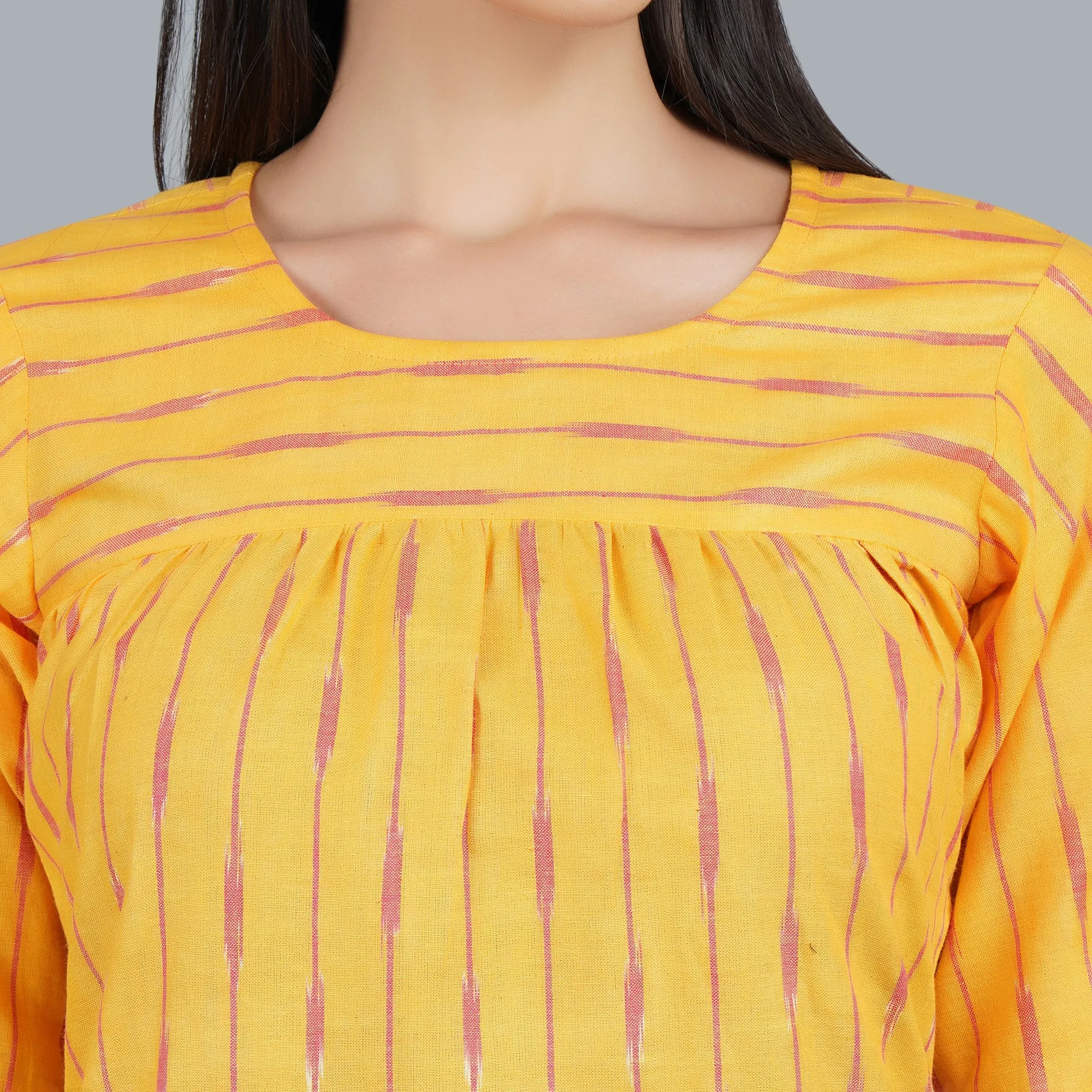 Darzaania Yellow Ikat Cotton Top