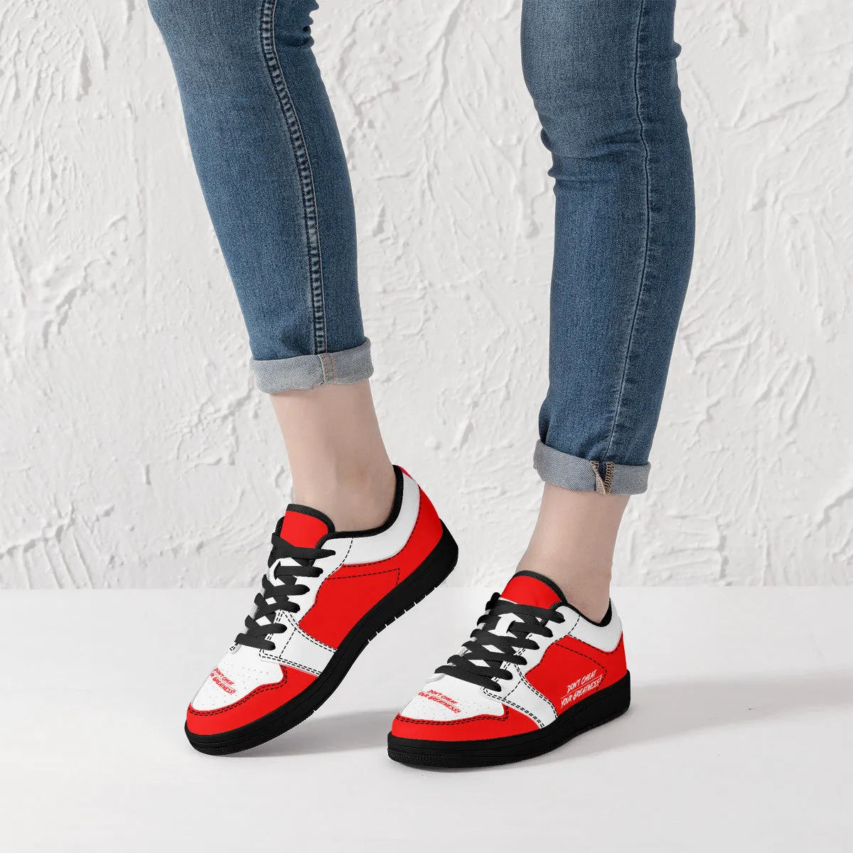 DCYG G4's Red & White, Black Sole Low-Top Leather Sneakers