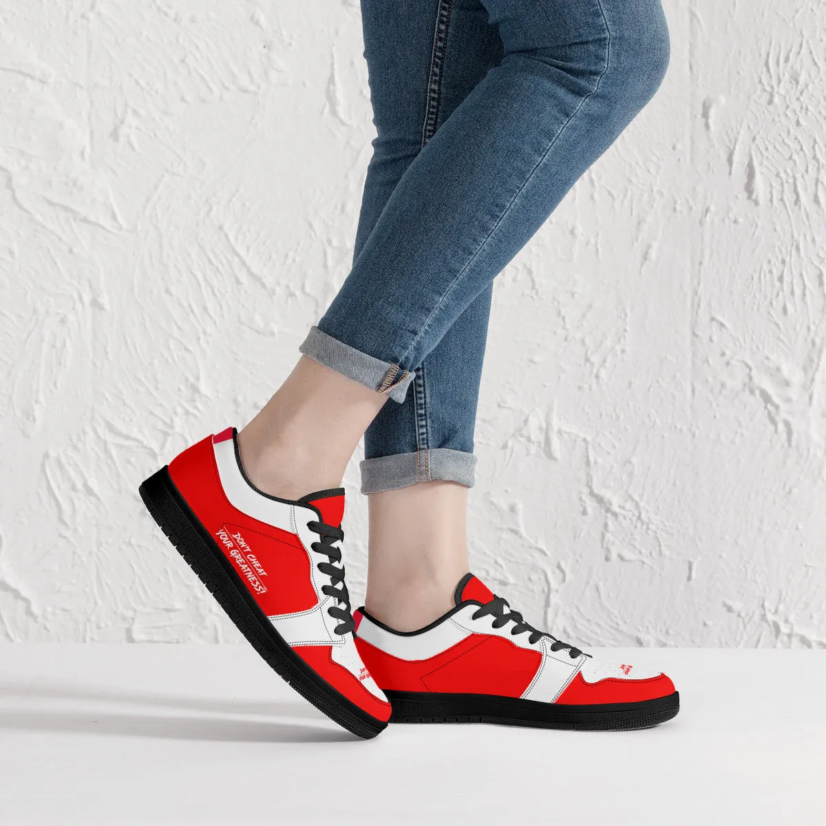 DCYG G4's Red & White, Black Sole Low-Top Leather Sneakers