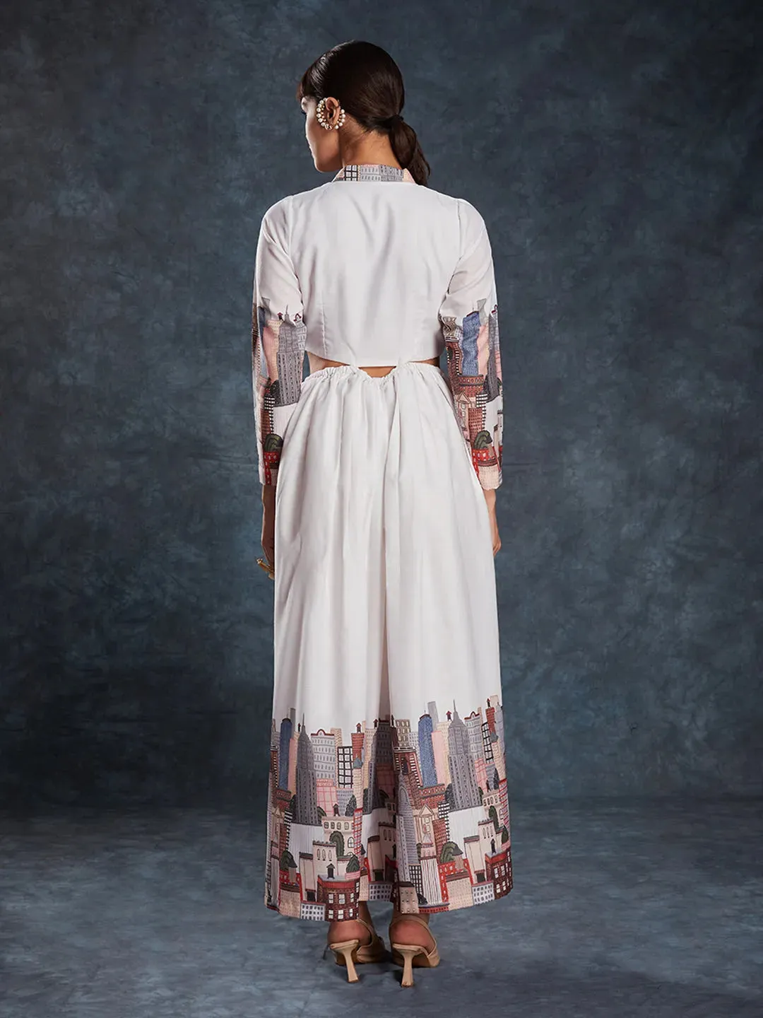 Designer White Maxi Printed Dress