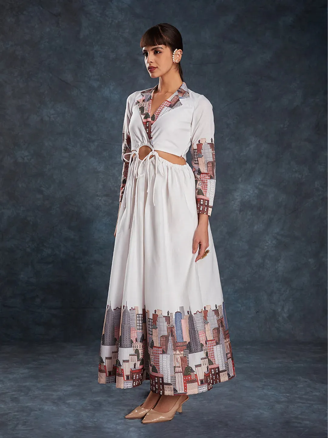 Designer White Maxi Printed Dress