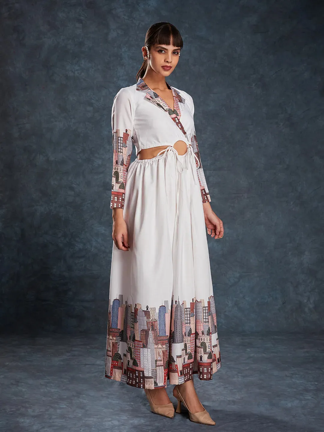 Designer White Maxi Printed Dress