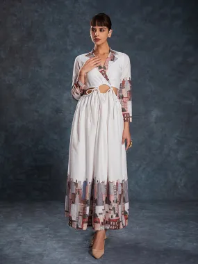 Designer White Maxi Printed Dress