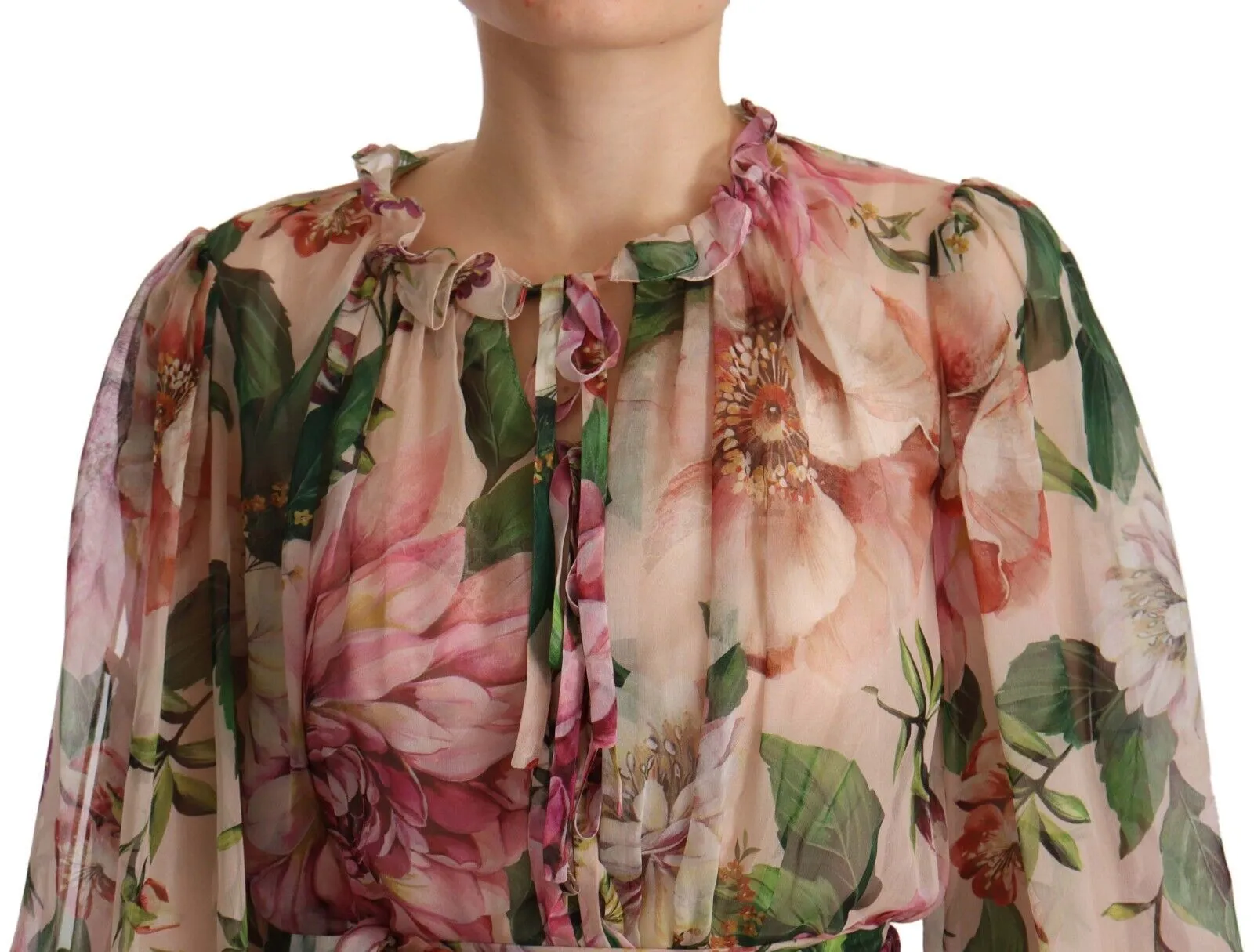 Dolce & Gabbana Multicolor Silk Floral Print Long Maxi Dress