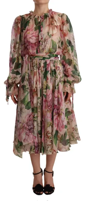 Dolce & Gabbana Multicolor Silk Floral Print Long Maxi Dress