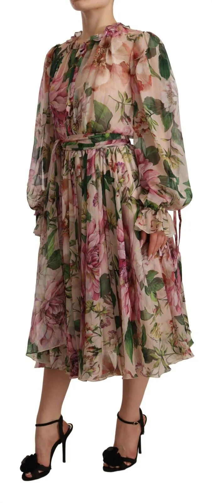 Dolce & Gabbana Multicolor Silk Floral Print Long Maxi Dress