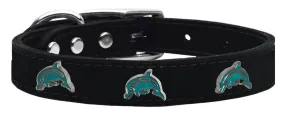 Dolphin Widget Genuine Leather Dog Collar Black 24