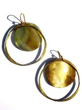 Earrings Hoop And Disc Gold On Brass