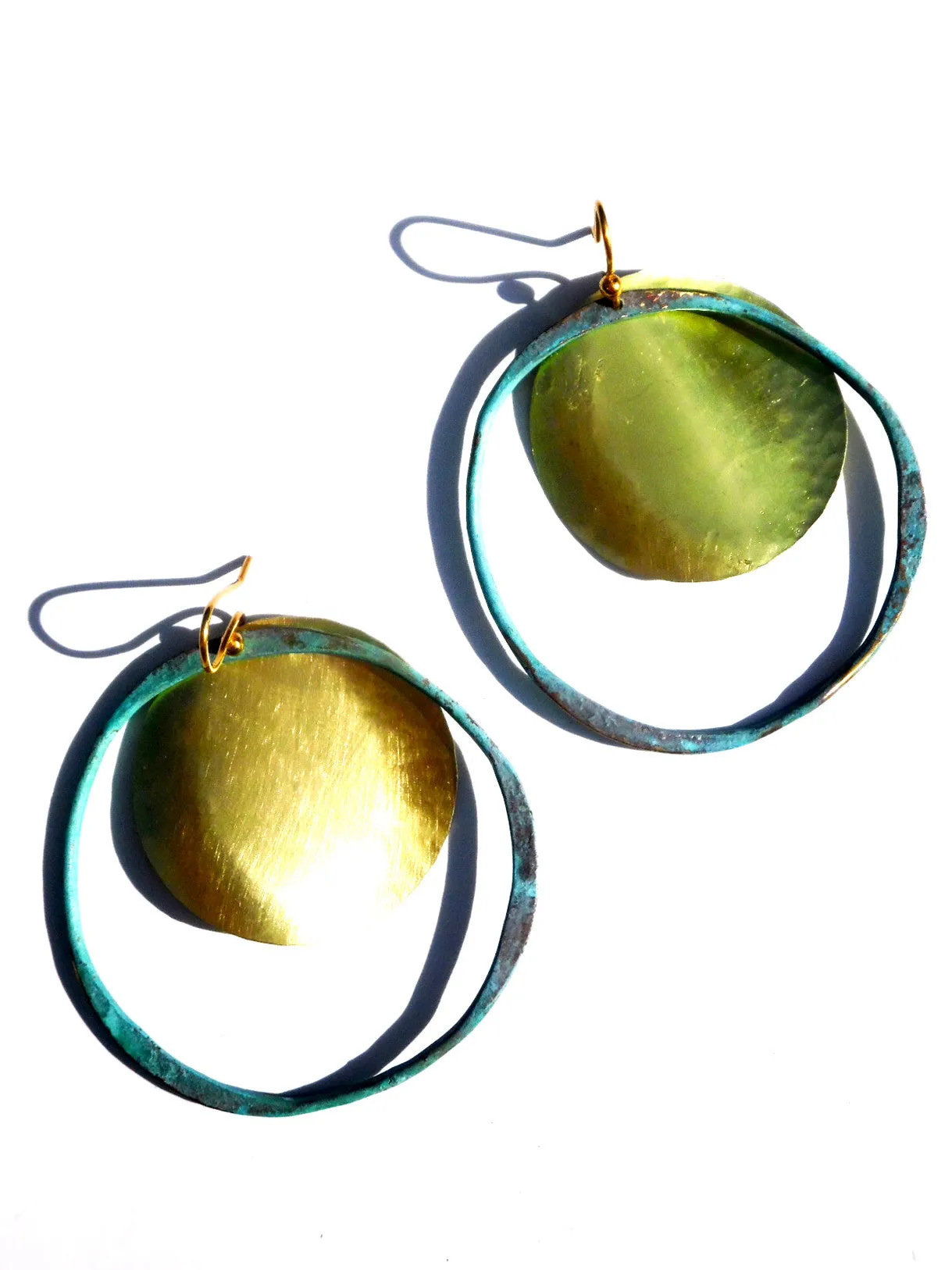 Earrings Hoop And Disc Gold On Brass