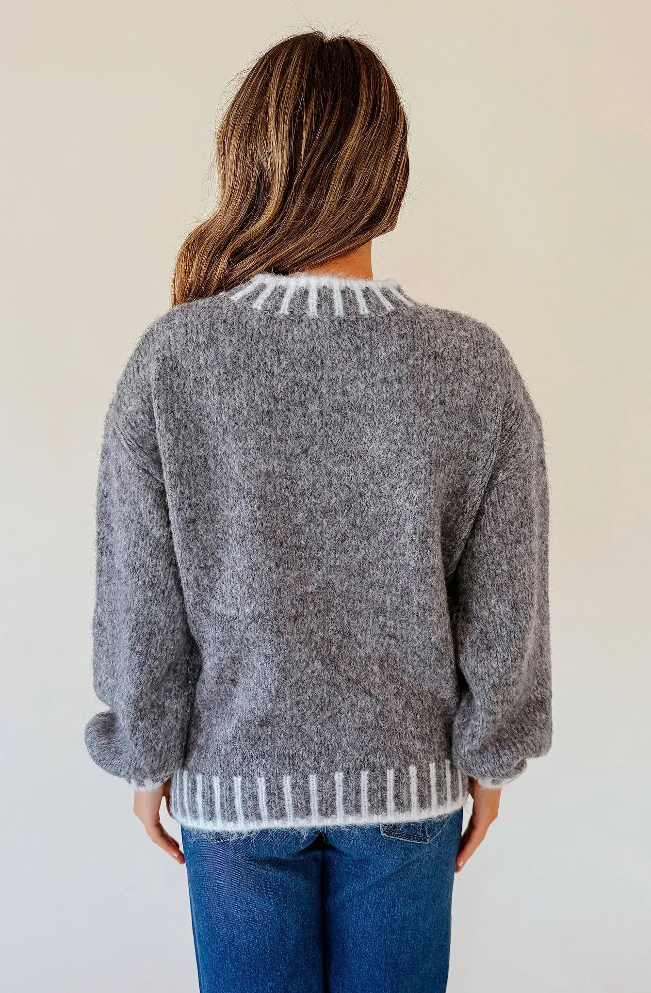 EAST SIDE EMBROIDERED TWO TONE SWEATER