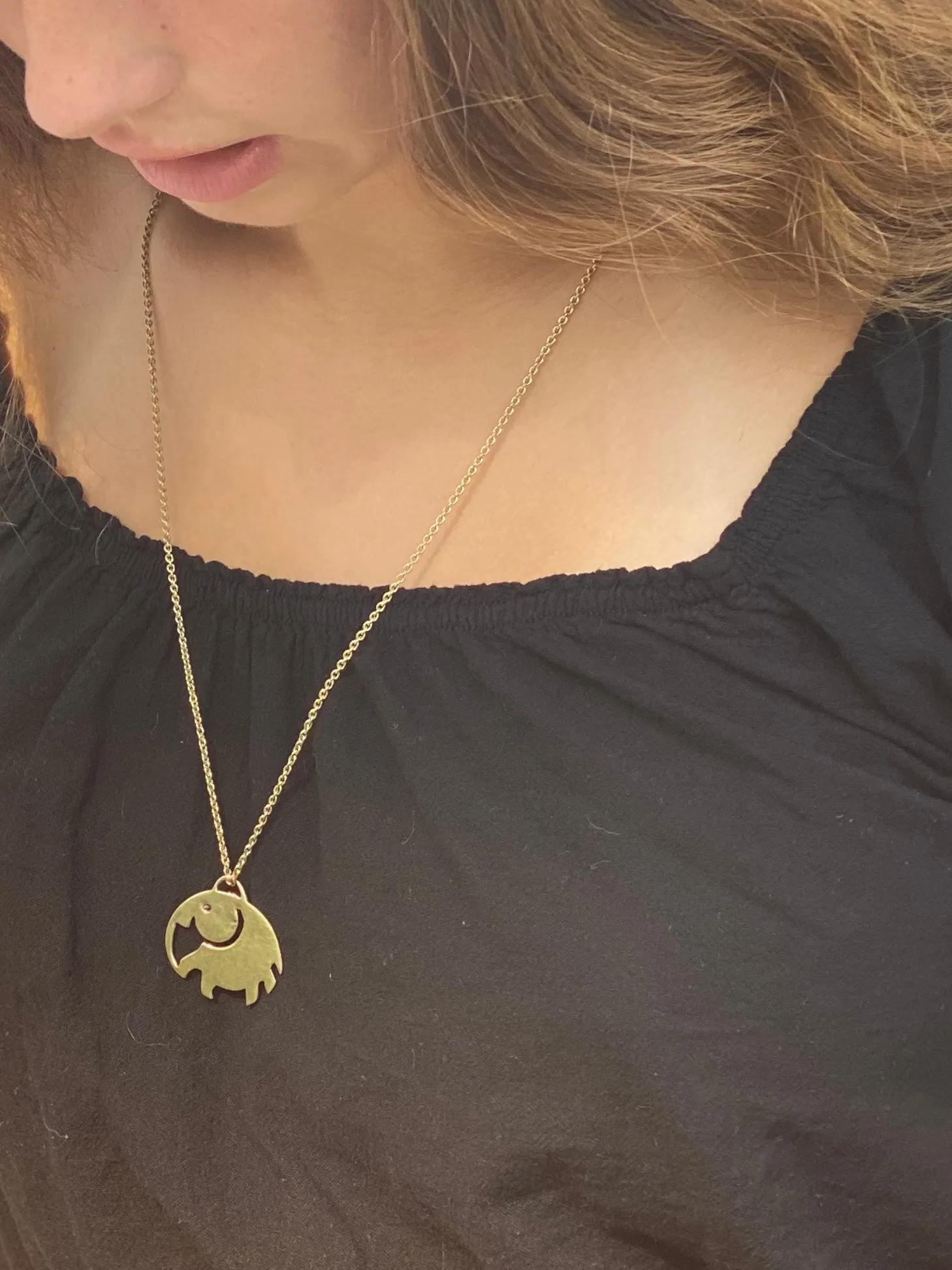 Elephant Pendant Brass Necklace