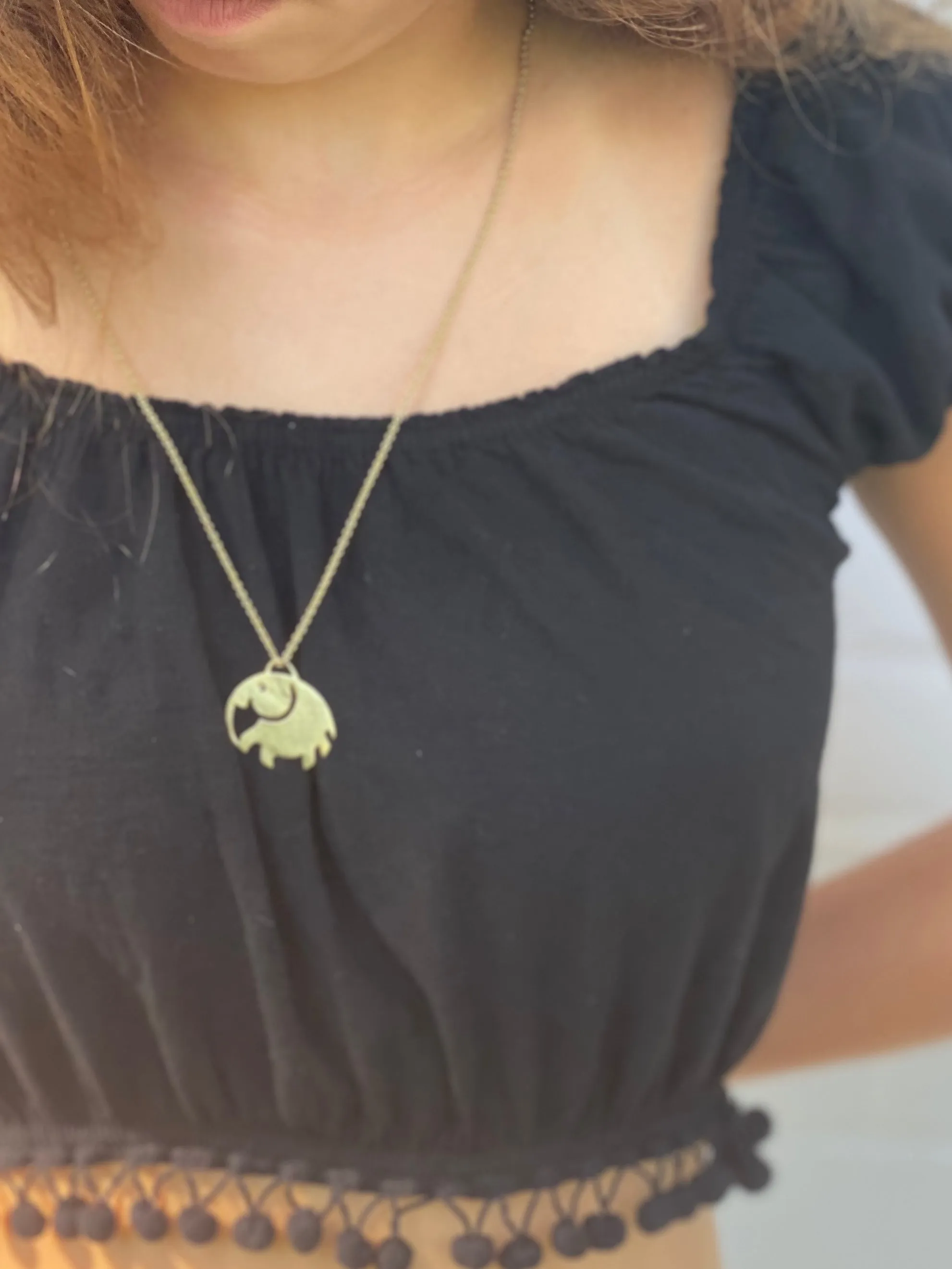 Elephant Pendant Brass Necklace