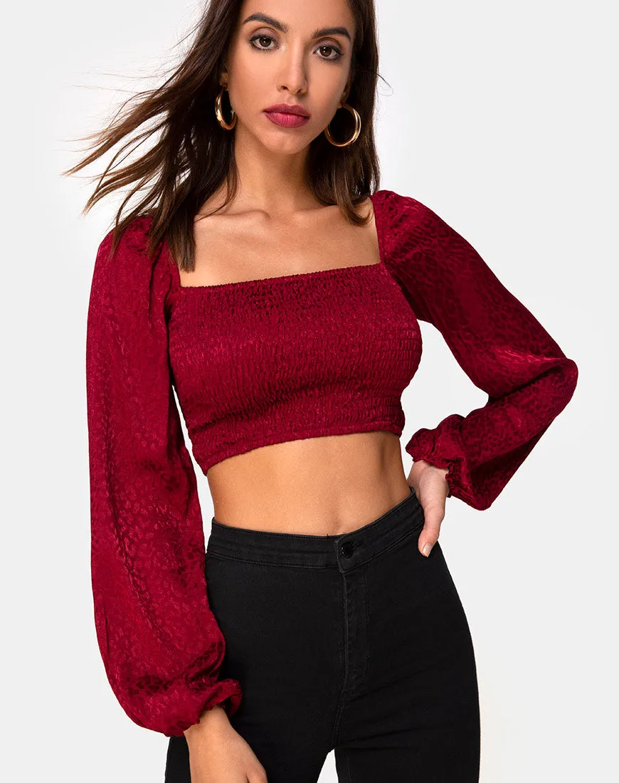 Elina Top in Satin Cheetah Raspberry