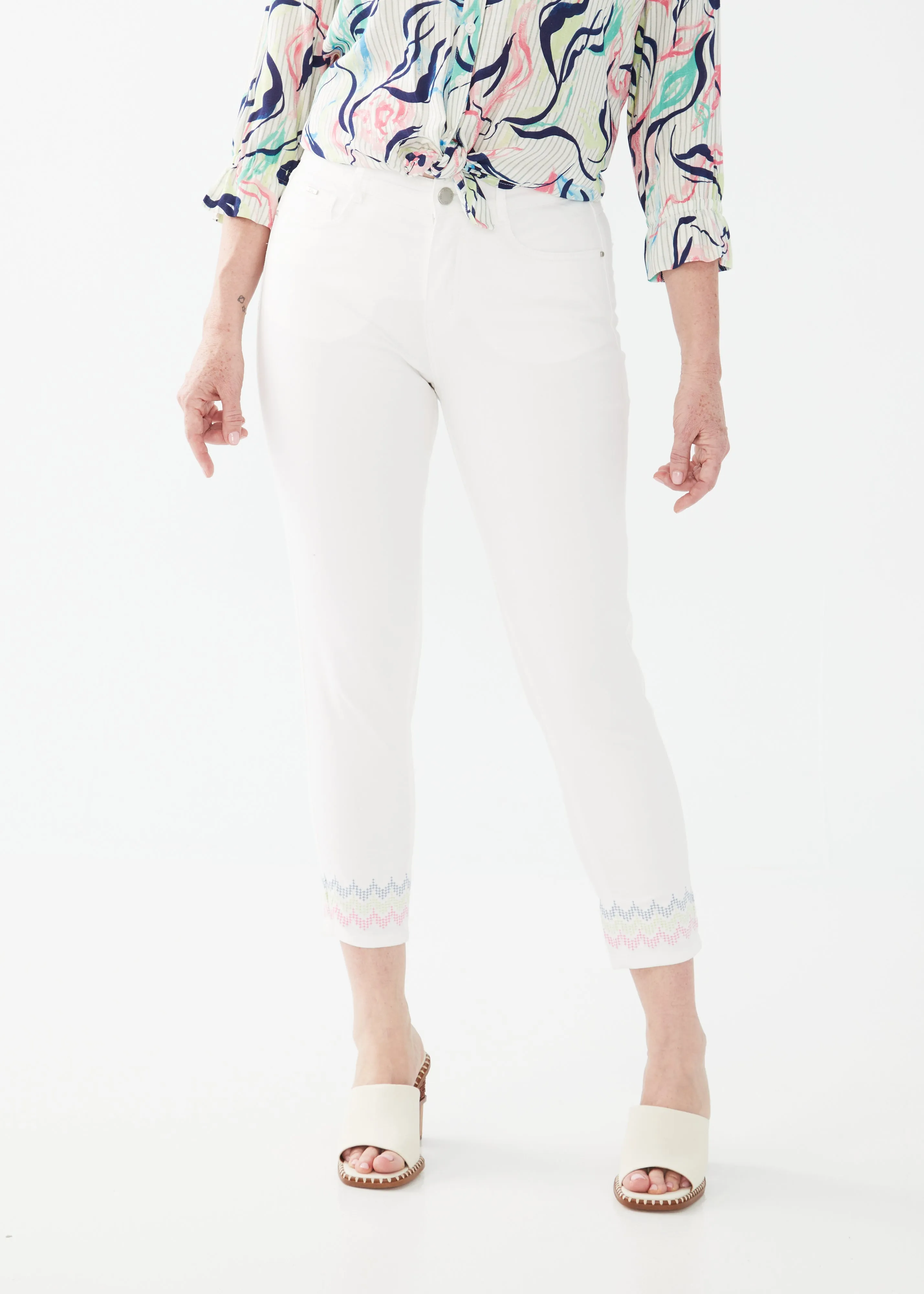 Embroidered Christina Slim Crop Denim